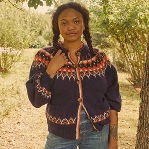 Doen Navy and Orange Patterned Cardigan